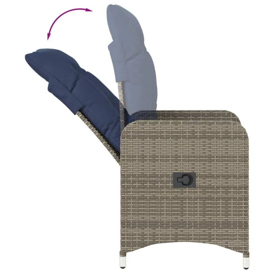 Chaise de jardin inclinable avec coussins en résine tressée grise - 7