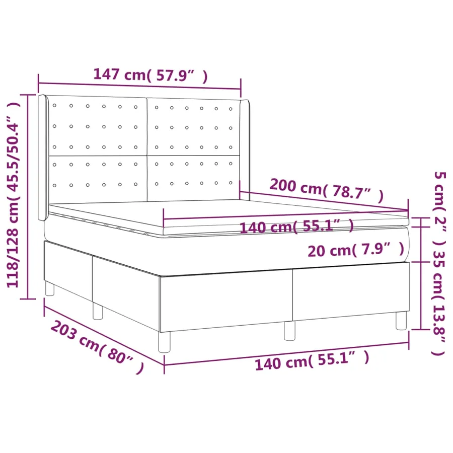 Sommier à lattes de lit matelas et LED Crème 140x200 cm Tissu - 8