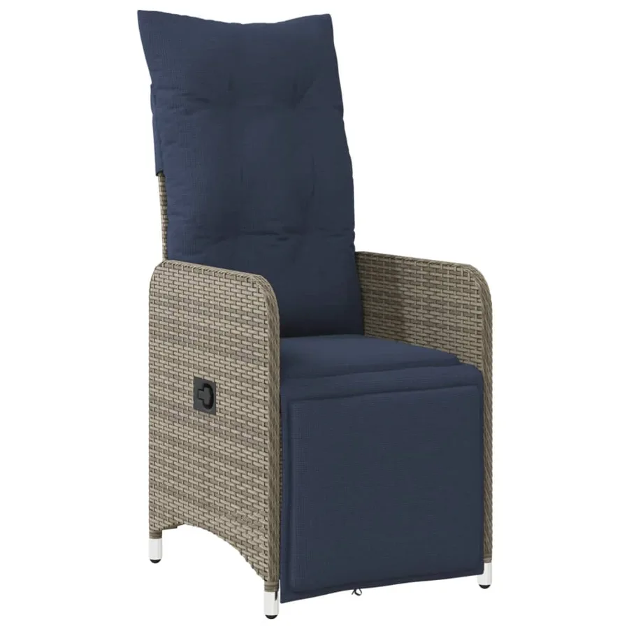 Chaise de jardin inclinable avec coussins en résine tressée grise - 2