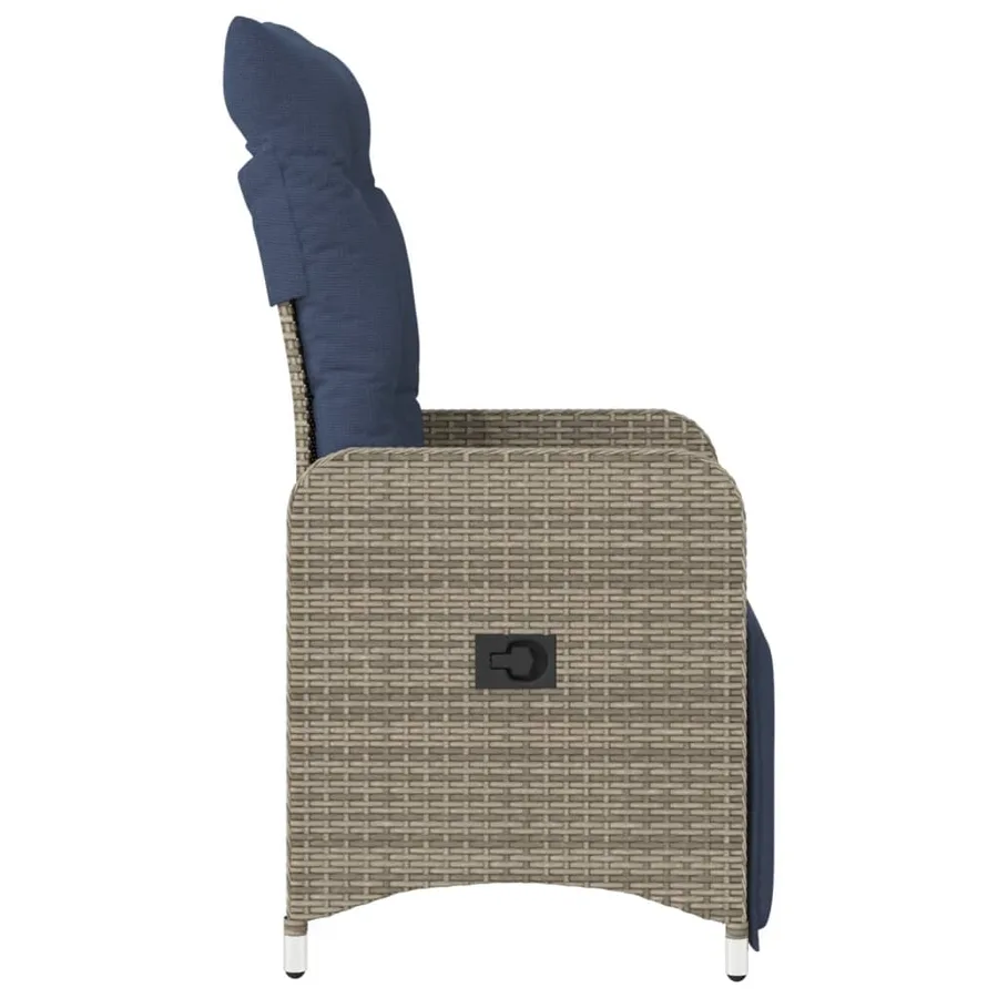Chaise de jardin inclinable avec coussins en résine tressée grise - 5
