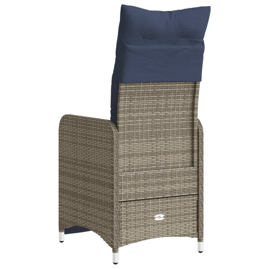 Chaise de jardin inclinable avec coussins en résine tressée grise - 6
