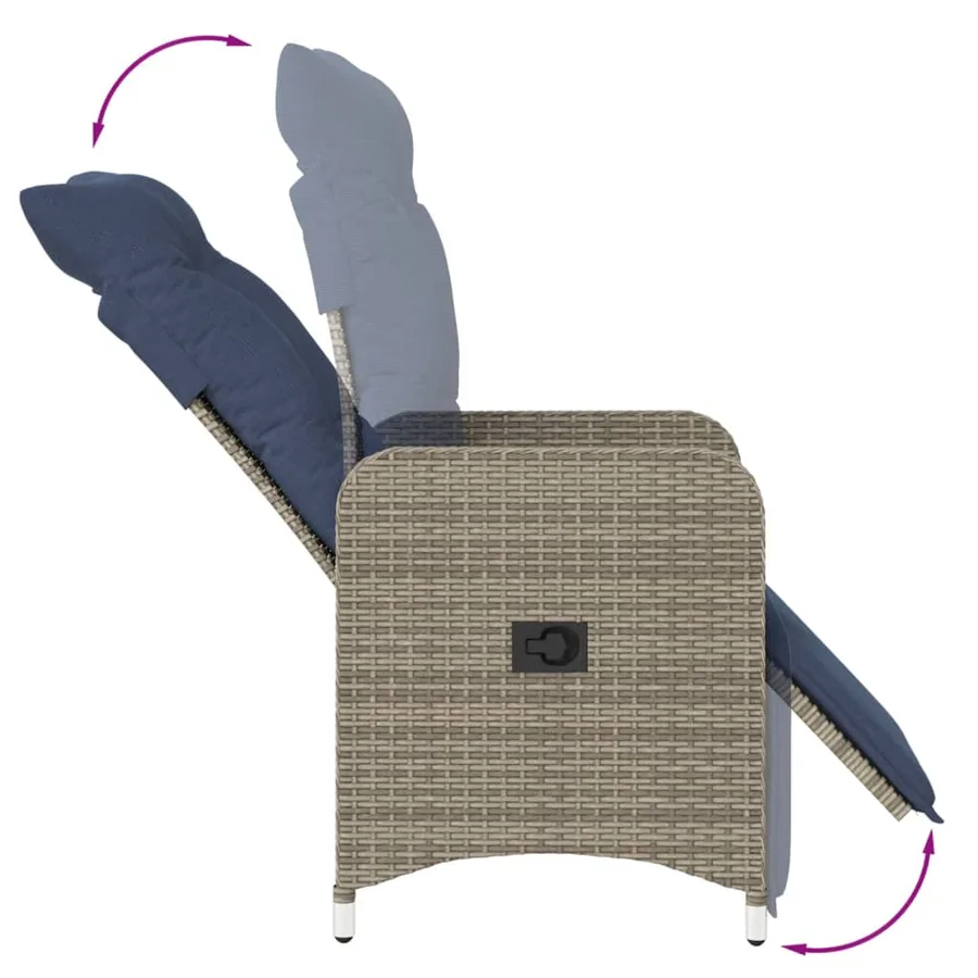 Chaise de jardin inclinable avec coussins en résine tressée grise - 7