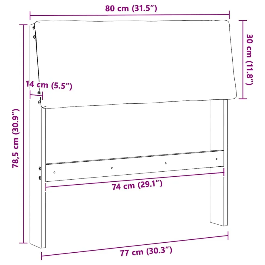 Tête de lit capitonnée Gris foncé 80 cm Pin massif - 11