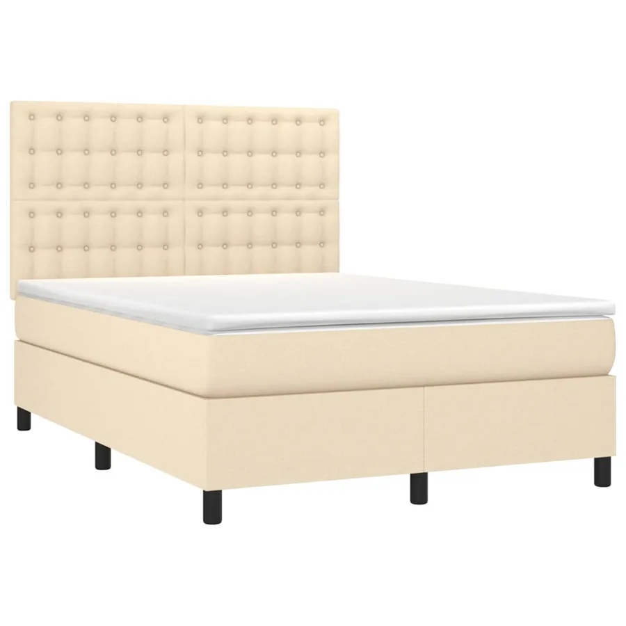 Sommier à lattes de lit et matelas et LED Crème 140x200cm Tissu - 3