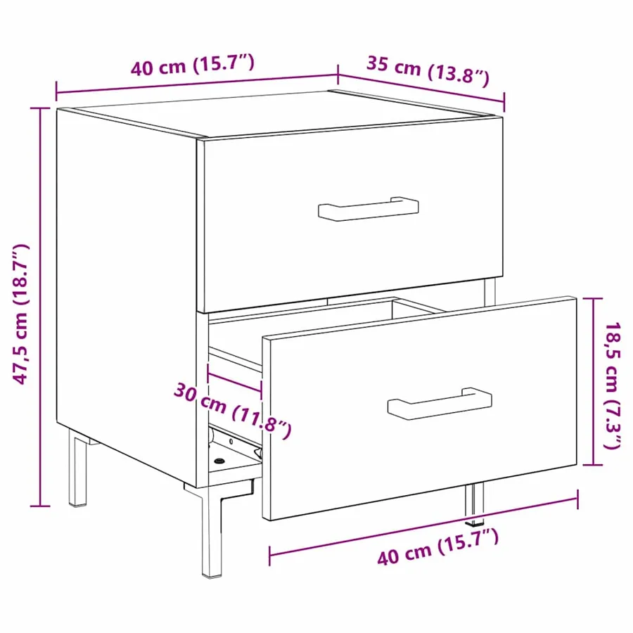 Cabinet de chevet 2 pc Chêne artisanal 40 x 35 x 47,5 cm - 14