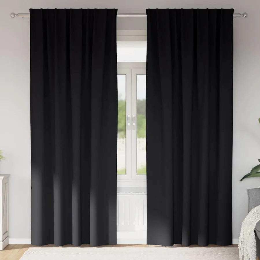Rideaux occultants avec anneaux 2 pcs Noir 225 x 140 cm