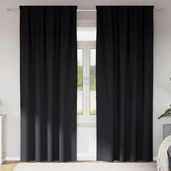 Rideaux occultants avec anneaux 2 pcs Noir 225 x 140 cm