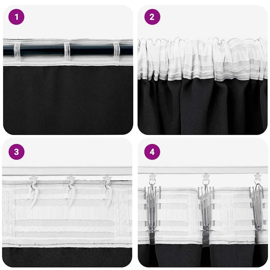 Rideaux occultants avec anneaux 2 pcs Noir 225 x 140 cm - 7