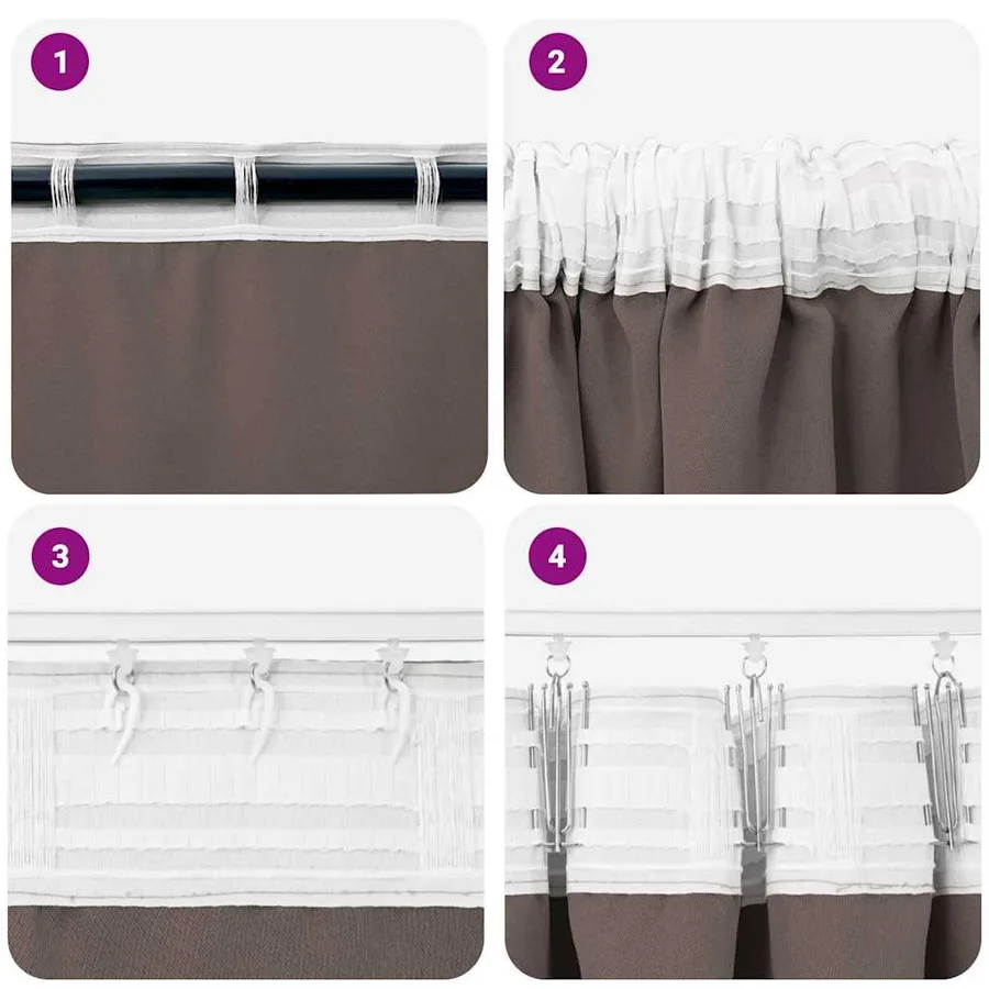 Rideaux occultants avec anneaux 2 pcs Marron foncé 225 x 140 cm - 7