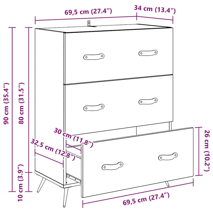Commode Chêne Noir 69,5 x 34 x 90 cm Bois d’ingénierie - 15