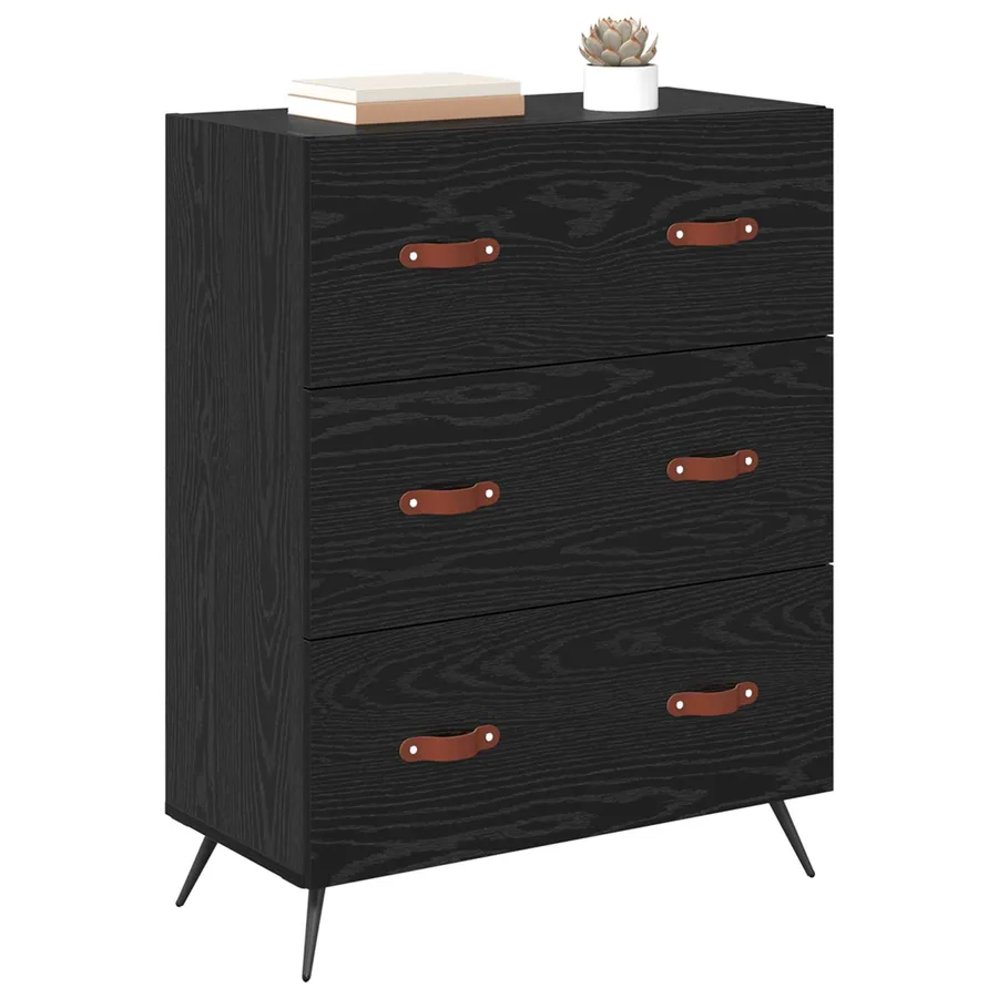 Commode Chêne Noir 69,5 x 34 x 90 cm Bois d’ingénierie - 3
