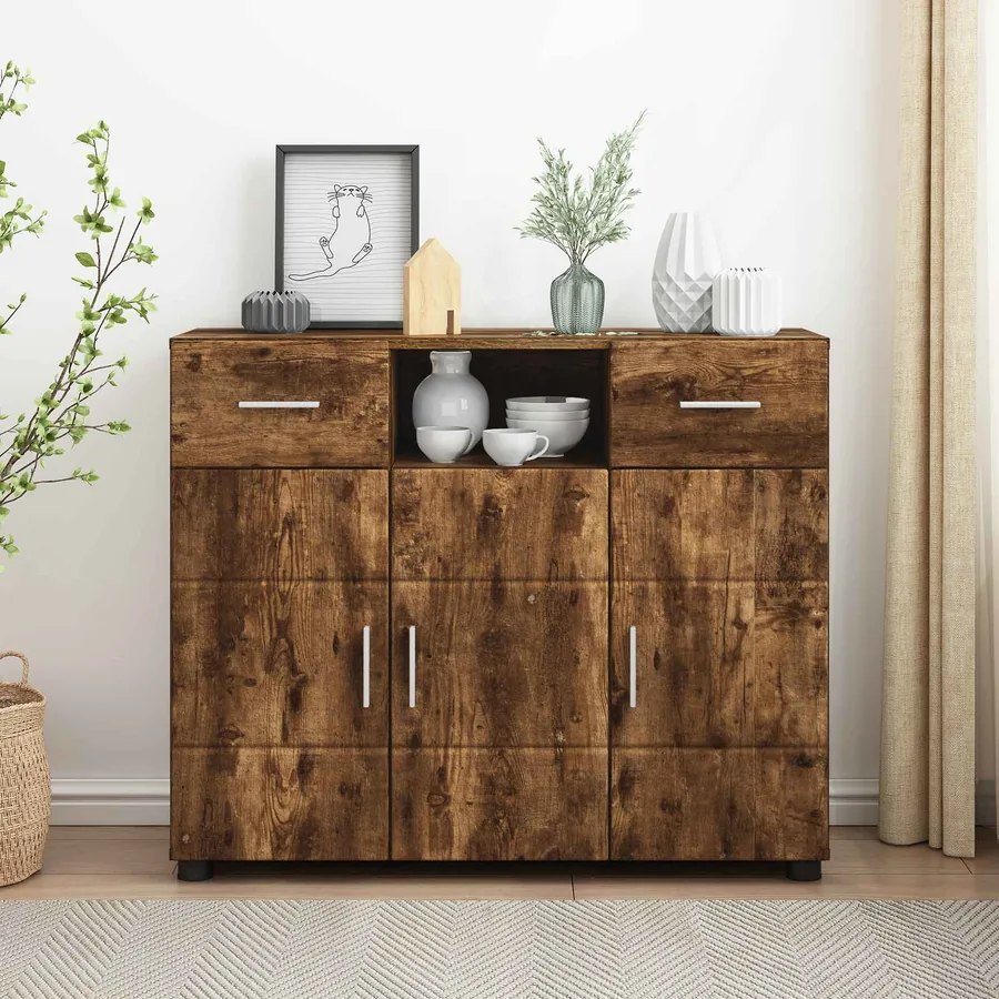 Cabinet en Bois avec tiroir Chêne fumé 88,5 x 30,5 x 73 cm