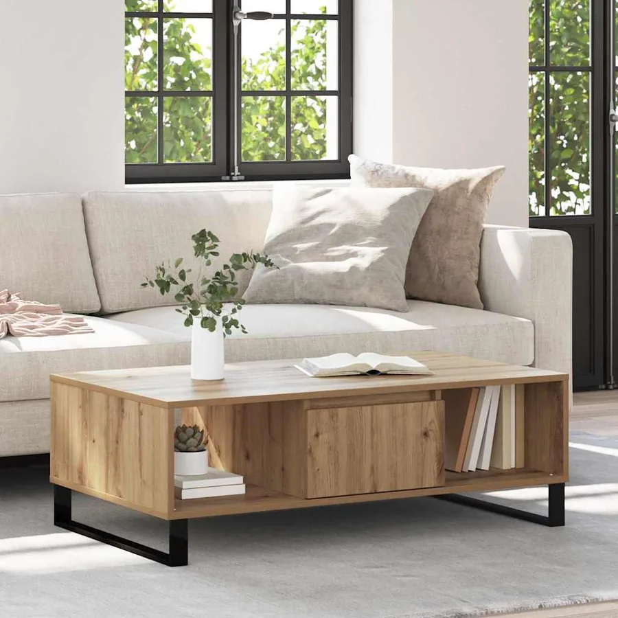 Table basse Chêne artisanal 104 x 60 x 35 cm Bois d'ingénierie