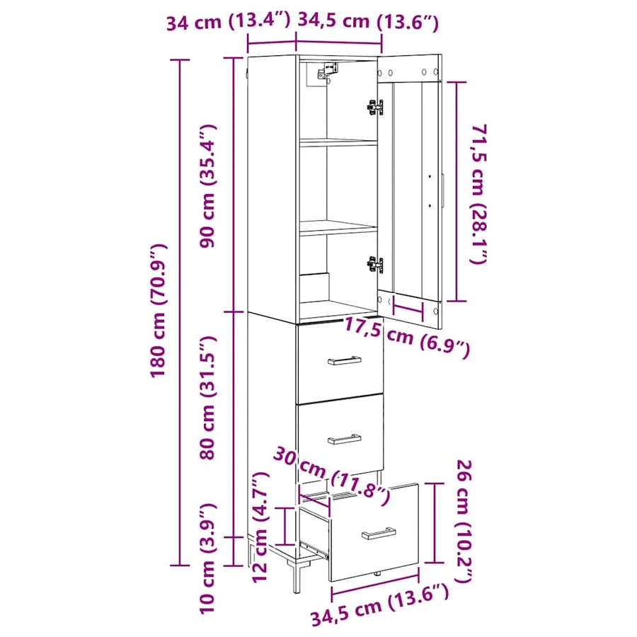Haut Armoire Bois Ancien 34,5 x 34 x 180 cm Bois d'ingénierie - 15