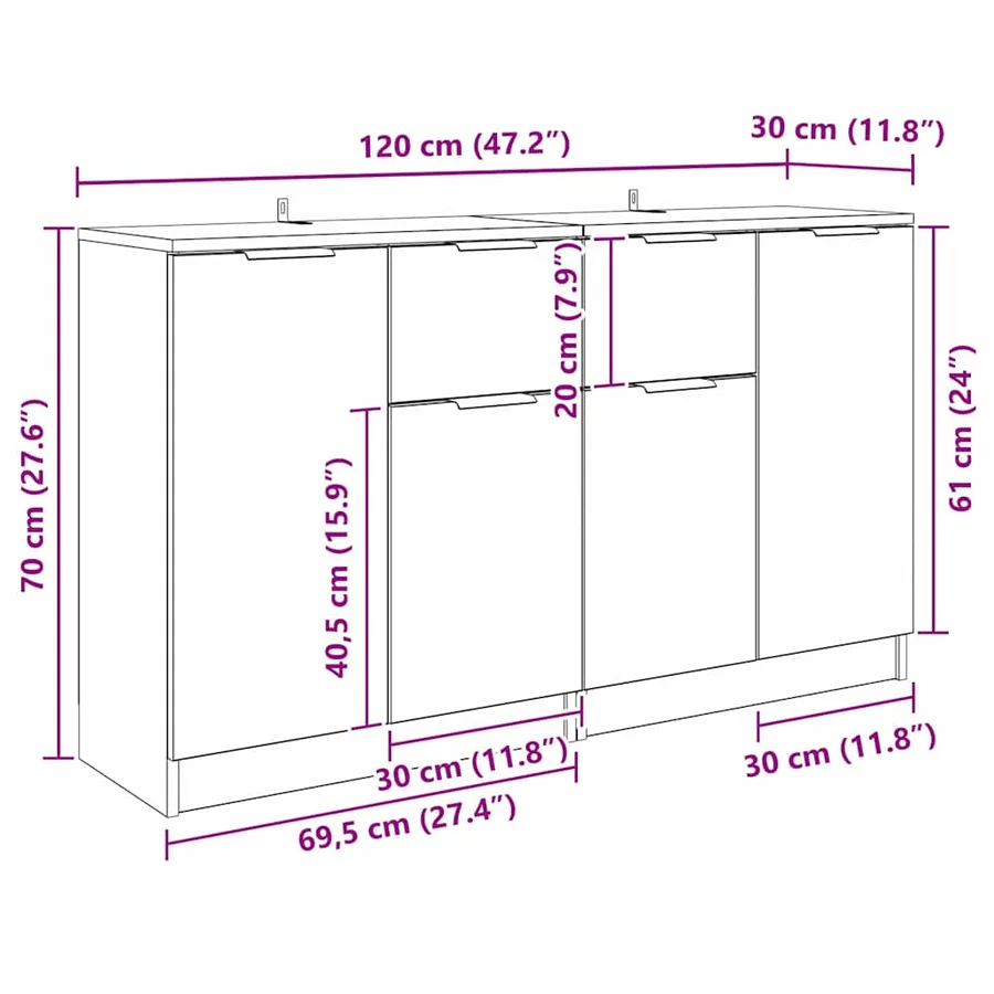 Buffets 2 pcs Chêne artisanal 60 x 30 x 70 cm Bois d'ingénierie - 16