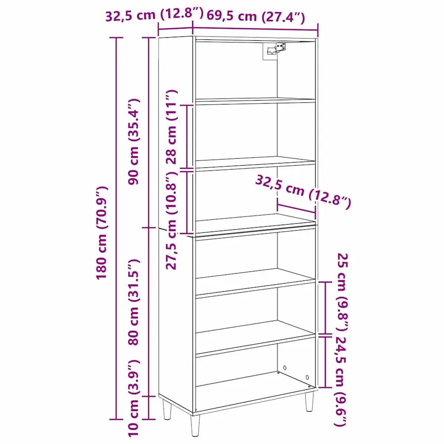 Haut Armoire Bois Ancien 69,5 x 32,5 x 180 cm Bois d'ingénierie - 13
