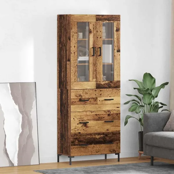 Haut Armoire avec tiroir 2 pcs Bois ancien Bois d'ingénierie