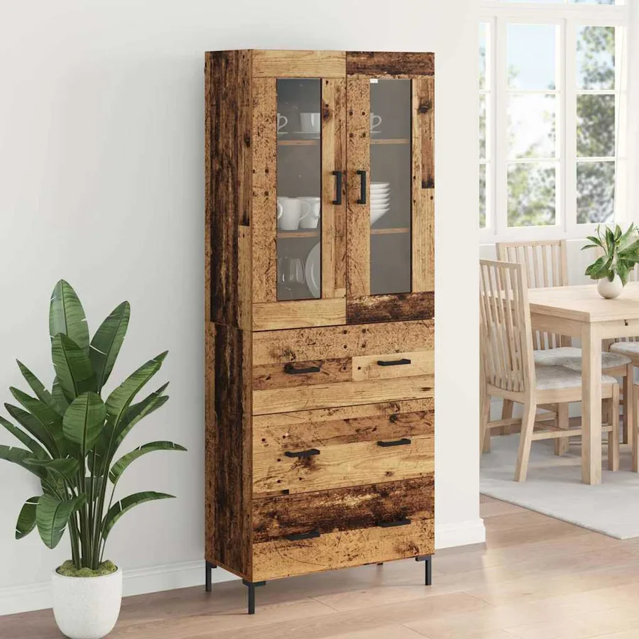 Haut Armoire avec tiroir 2 pcs Bois ancien Bois d'ingénierie - 4