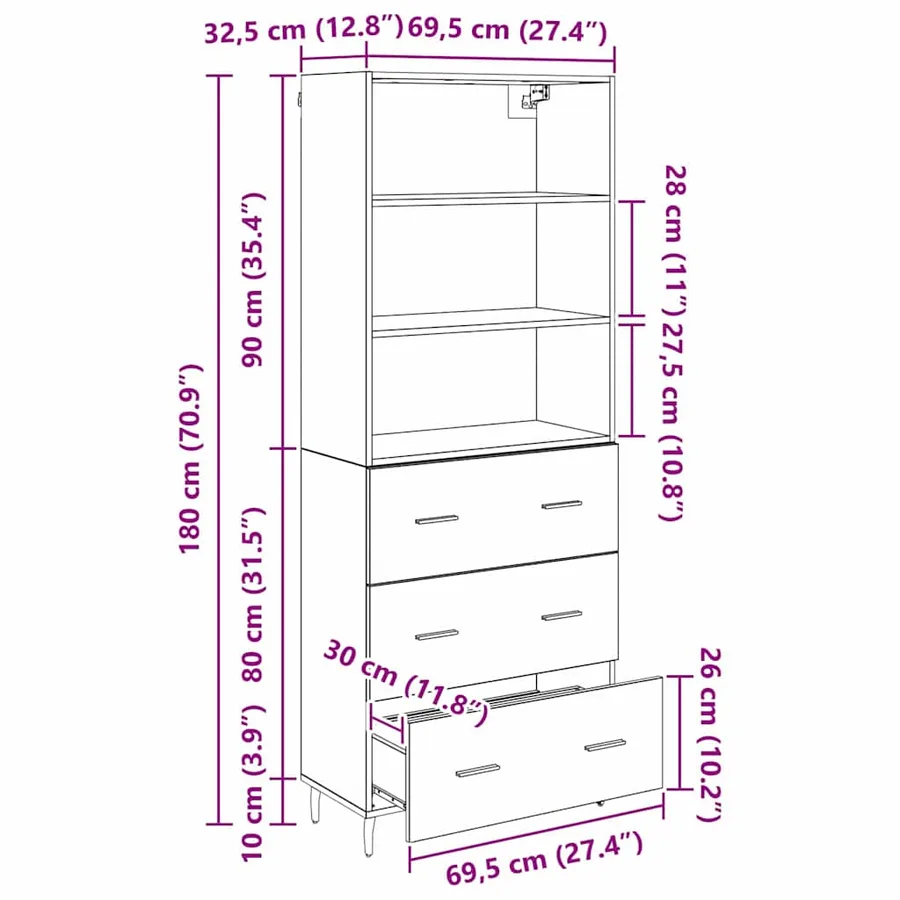 Haut Armoire avec tiroir 2 pcs Bois Ancien Bois d'ingénierie - 13