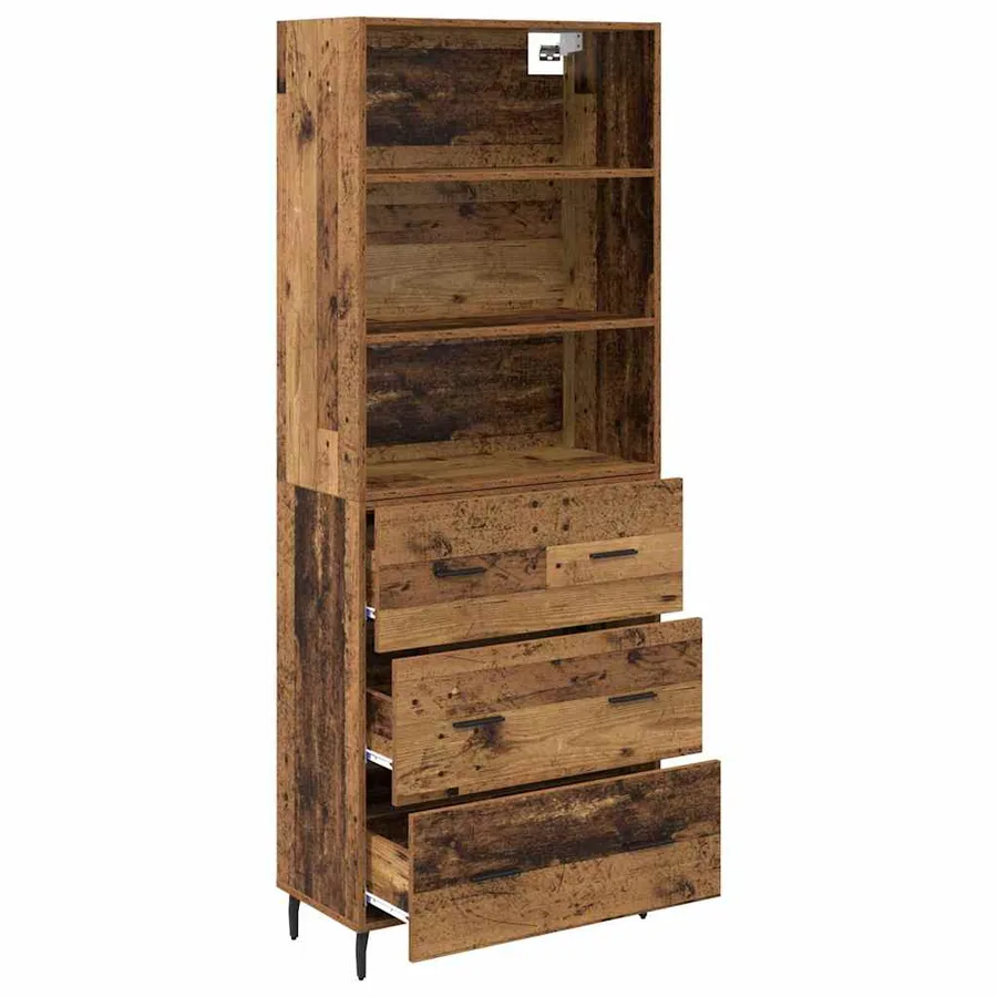 Haut Armoire avec tiroir 2 pcs Bois Ancien Bois d'ingénierie - 5