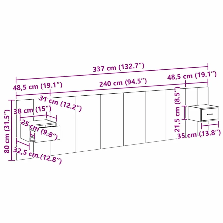 Tête de lit avec armoire 3 pcs Bois Ancien Bois d'ingénierie - 15