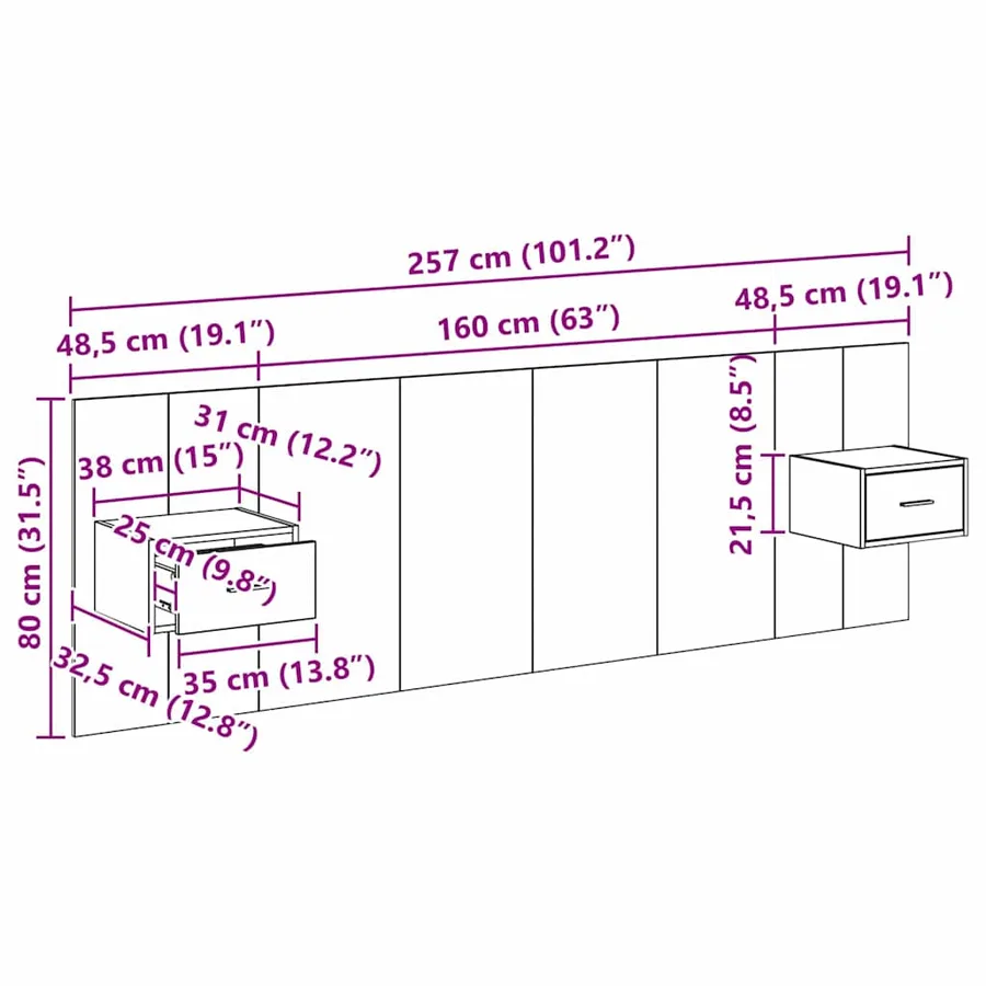 Tête de lit avec armoire 3 pcs Bois Ancien Bois d'ingénierie - 15