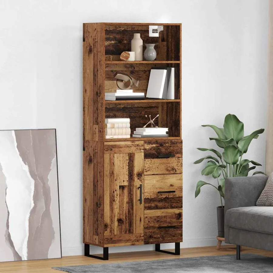 Haut Armoire avec tiroir 2 pcs Bois ancien Bois d'ingénierie