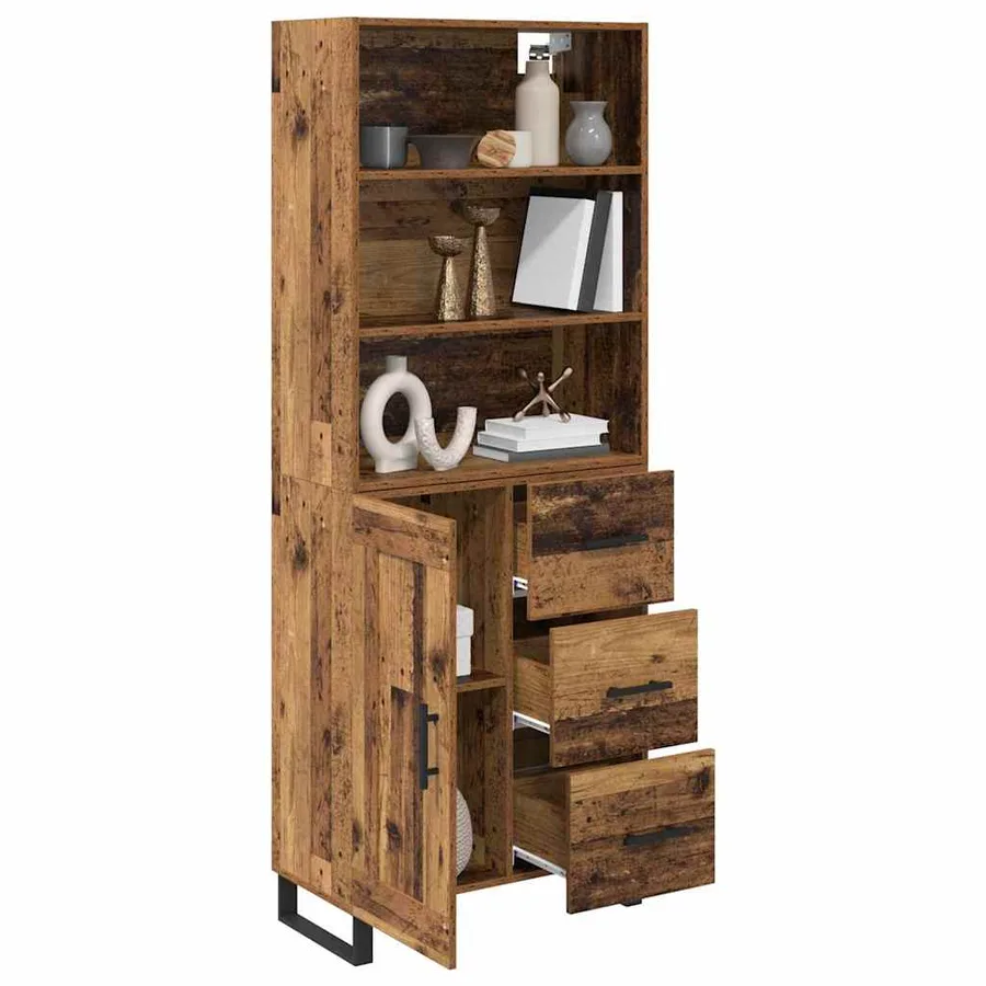 Haut Armoire avec tiroir 2 pcs Bois ancien Bois d'ingénierie - 3