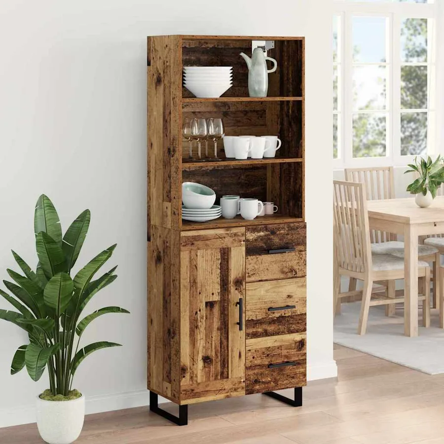 Haut Armoire avec tiroir 2 pcs Bois ancien Bois d'ingénierie - 4