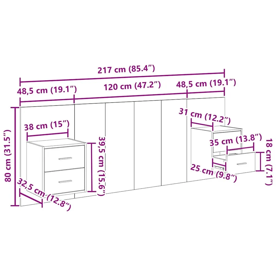 Tête de lit avec armoire 3 pcs Bois Ancien Bois d'ingénierie - 15