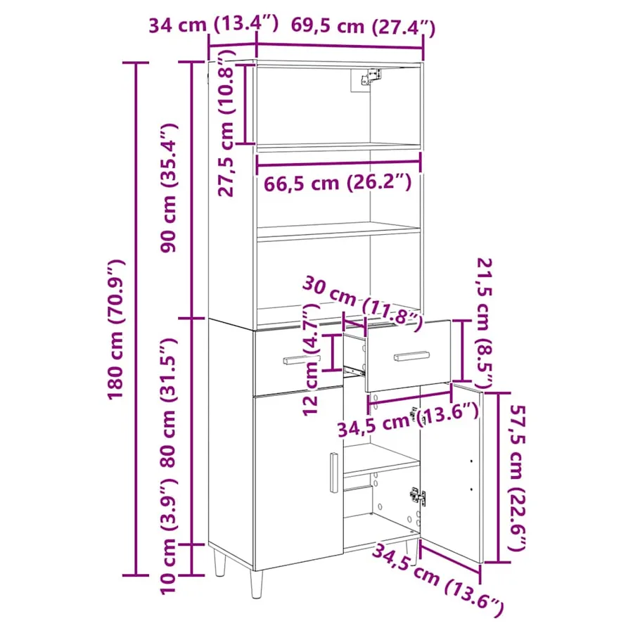 Haut Armoire Chêne artisanal 69,5 x 34 x 180 cm - 8