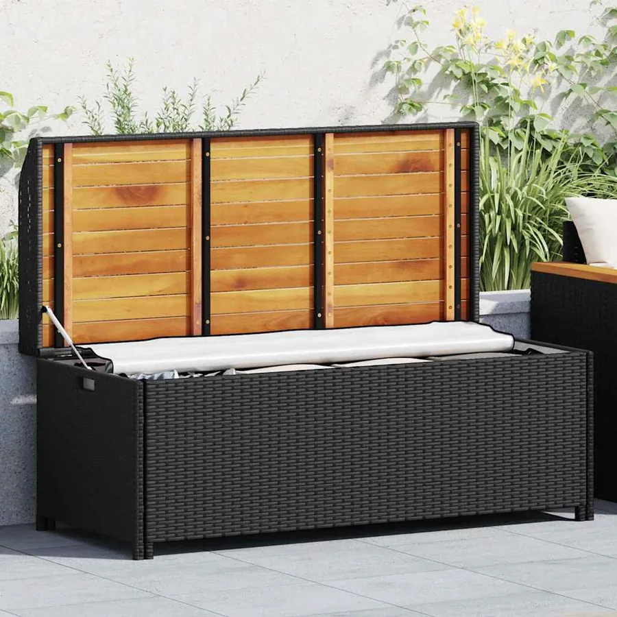 Banc de rangement de jardin 120 cm Résine tressée Noir