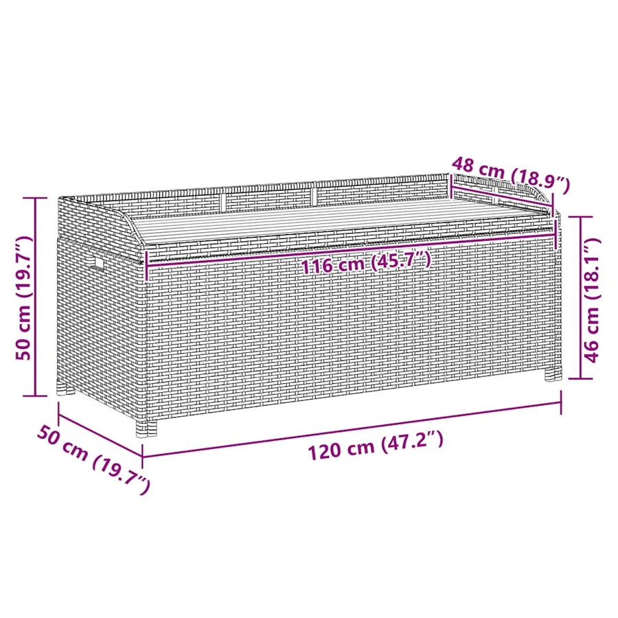 Banc de rangement de jardin 120 cm Résine tressée Noir - 11