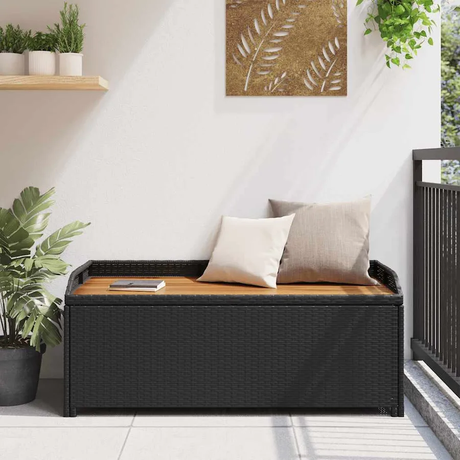 Banc de rangement de jardin 120 cm Résine tressée Noir - 3