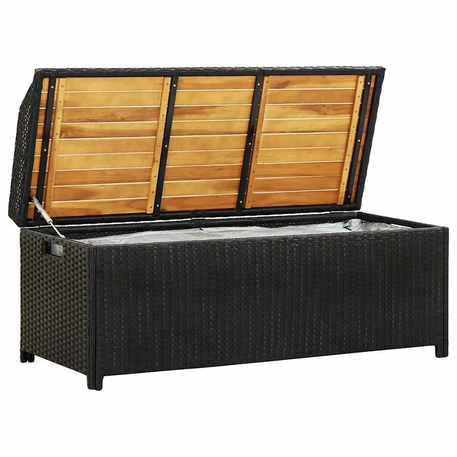 Banc de rangement de jardin 120 cm Résine tressée Noir - 5