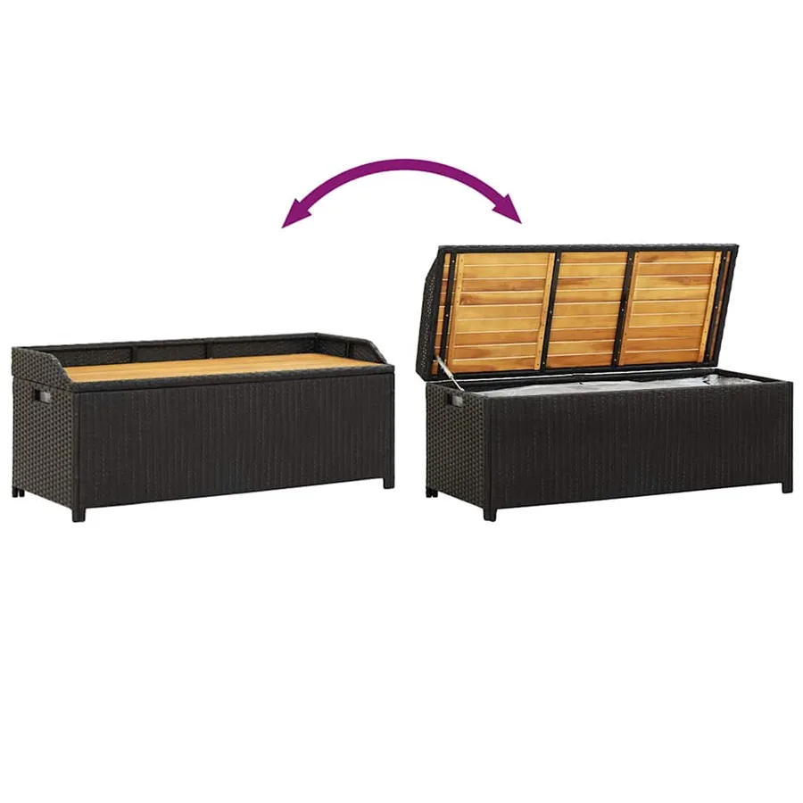 Banc de rangement de jardin 120 cm Résine tressée Noir - 8