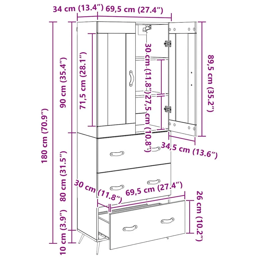 Buffet avec étagère 2 pcs Chêne artisanal 69,5 x 34 x 180 cm - 15