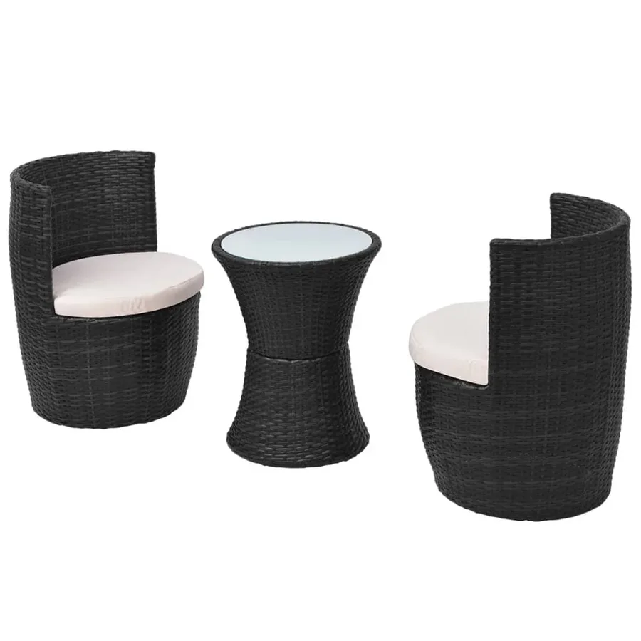Mobilier de bistro 3 pcs avec coussins Résine tressée Noir - 3