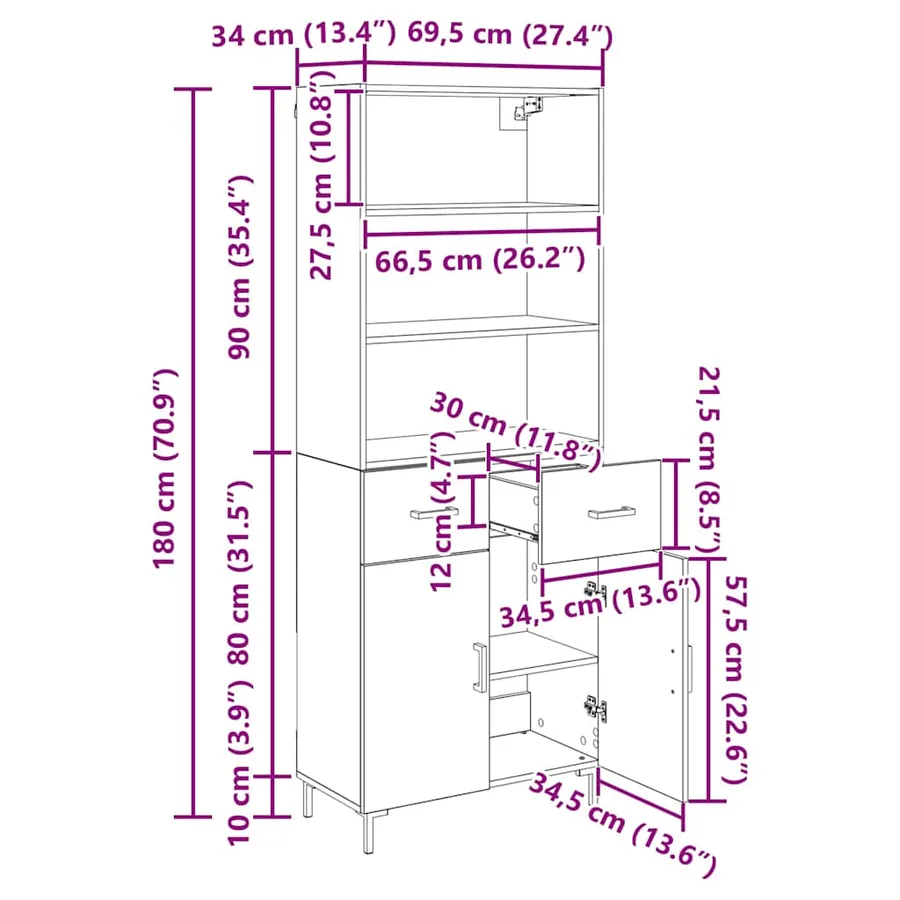 Haut Armoire Chêne artisanal 69,5 x 34 x 180 cm - 15
