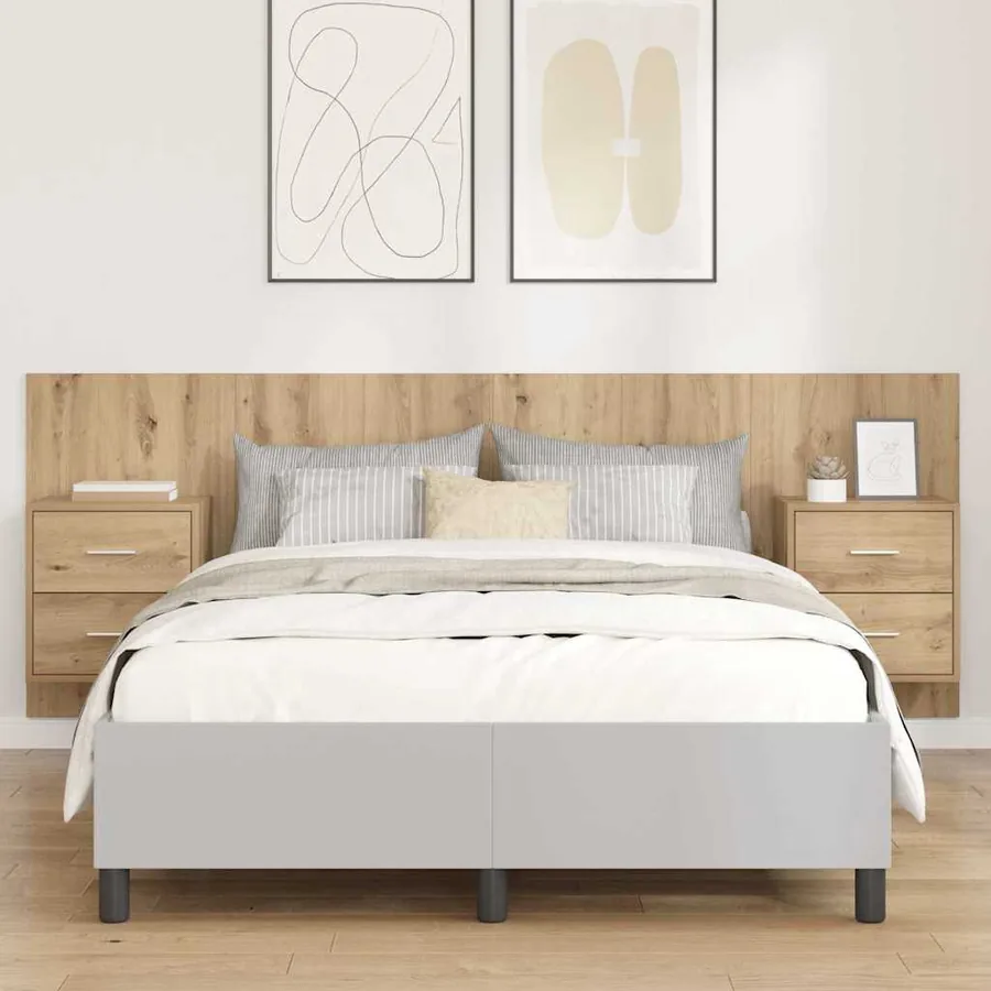 Tête de lit avec armoire 3 pcs Chêne artisanal