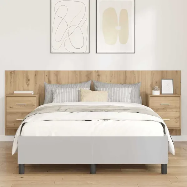 Tête de lit avec armoire 3 pcs Chêne artisanal