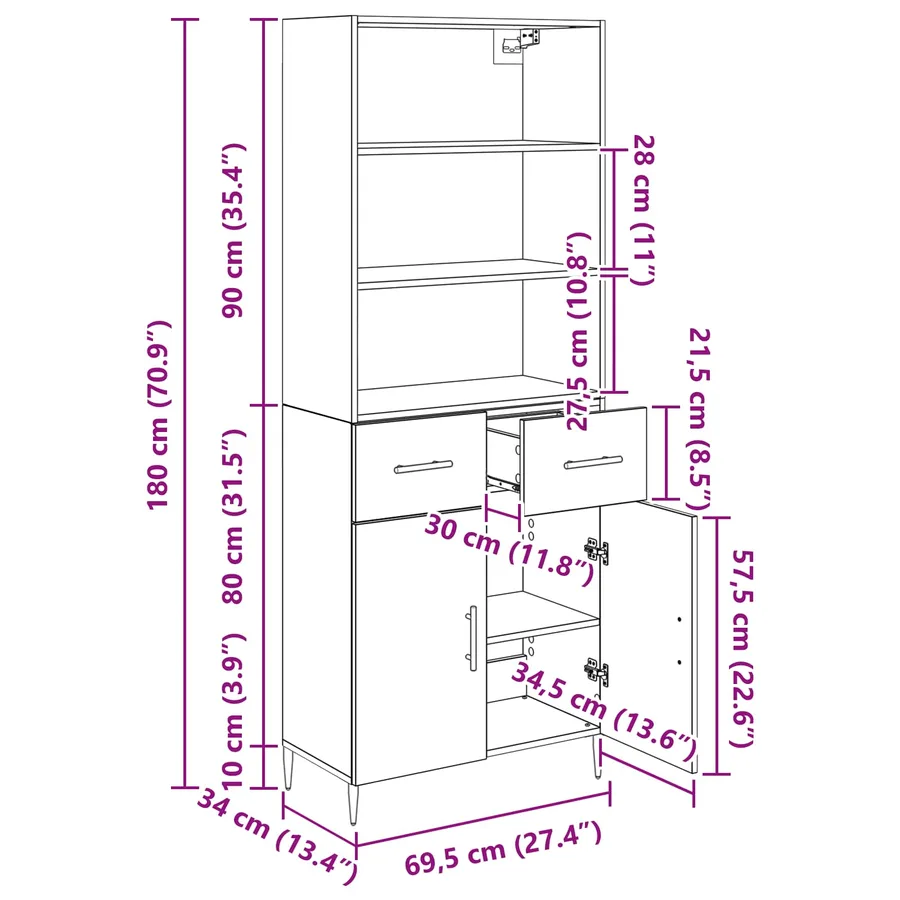 Haut Armoire Chêne noir 69,5 x 34 x 180 cm Bois d'ingénierie - 14