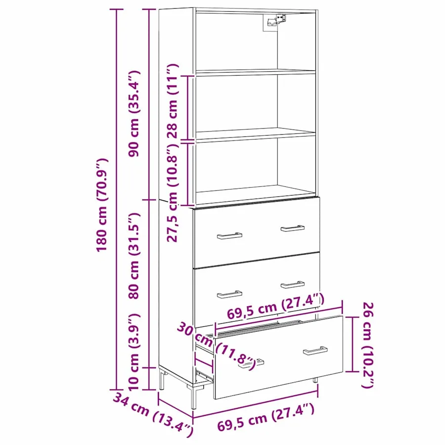 Haut Armoire Chêne noir 69,5 x 34 x 180 cm Bois d'ingénierie - 13