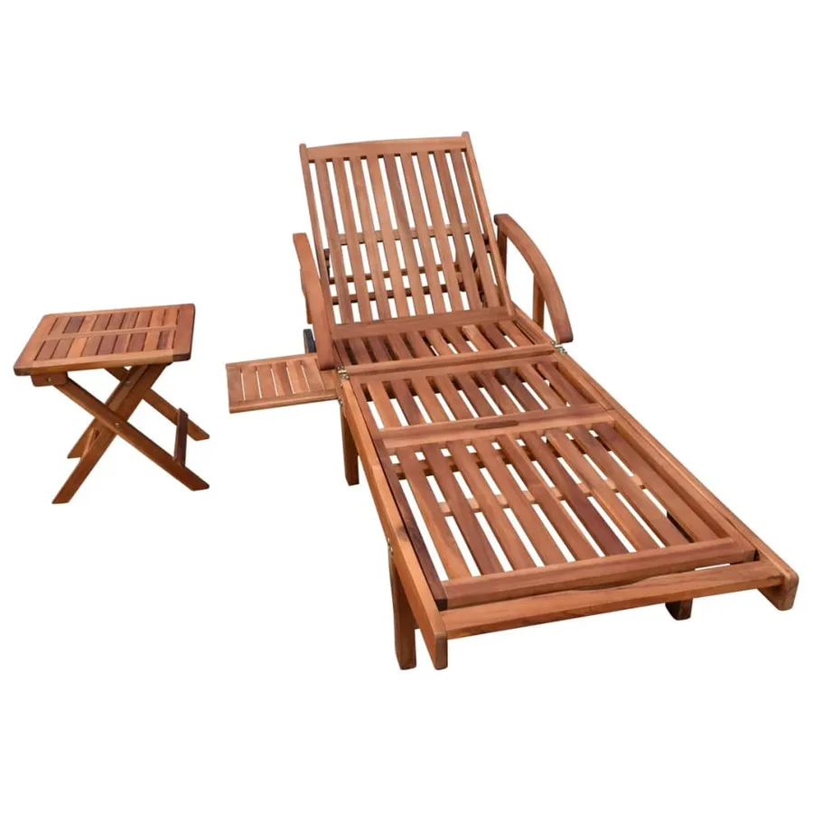 Chaise longue avec table Bois d'acacia solide - 2