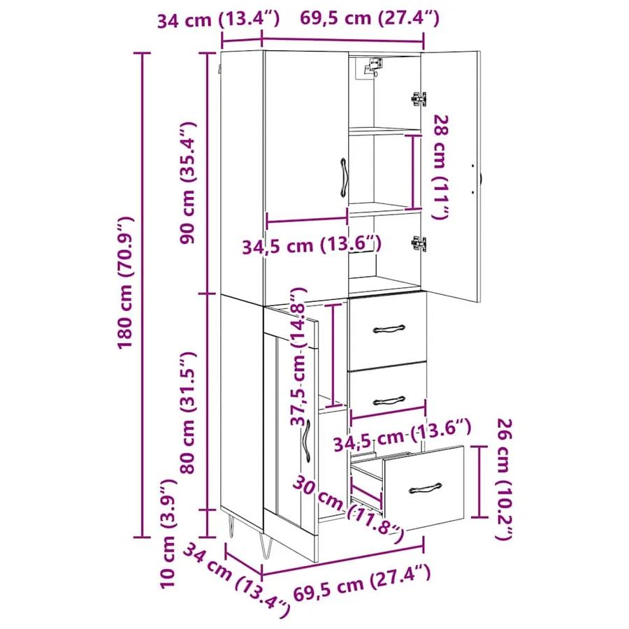 Haut Armoire 2 pcs Chêne noir Bois d'ingénierie et verre - 14