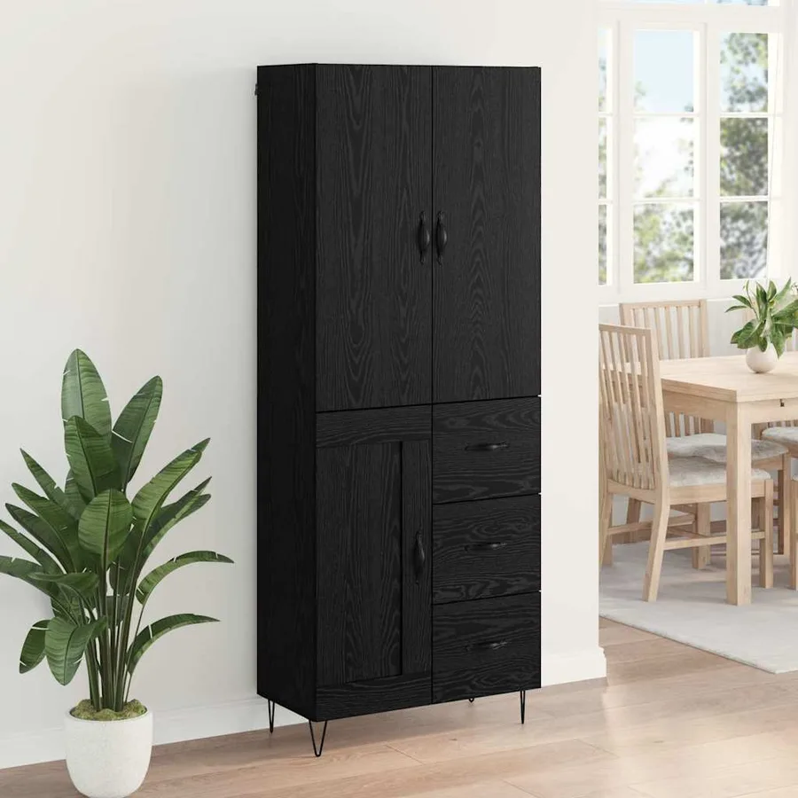 Haut Armoire 2 pcs Chêne noir Bois d'ingénierie et verre - 4