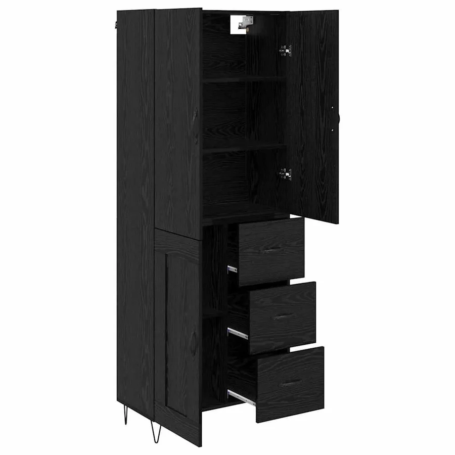 Haut Armoire 2 pcs Chêne noir Bois d'ingénierie et verre - 5