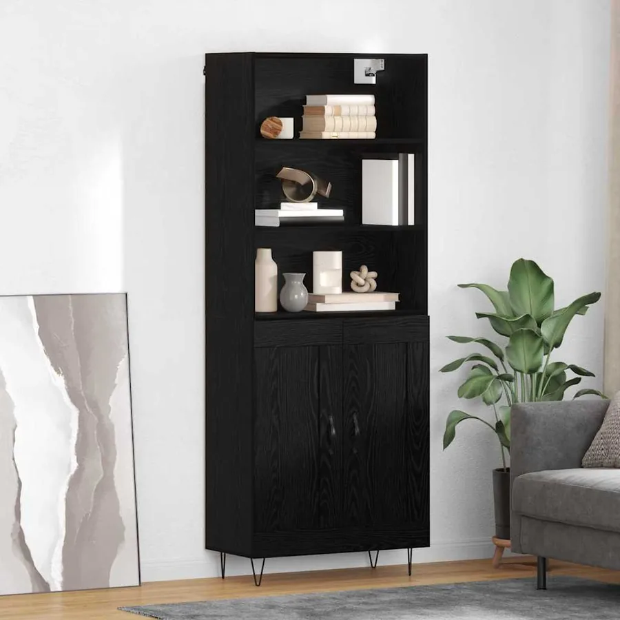 Haut Armoire avec tiroir 2 pcs Chêne noir Bois d'ingénierie