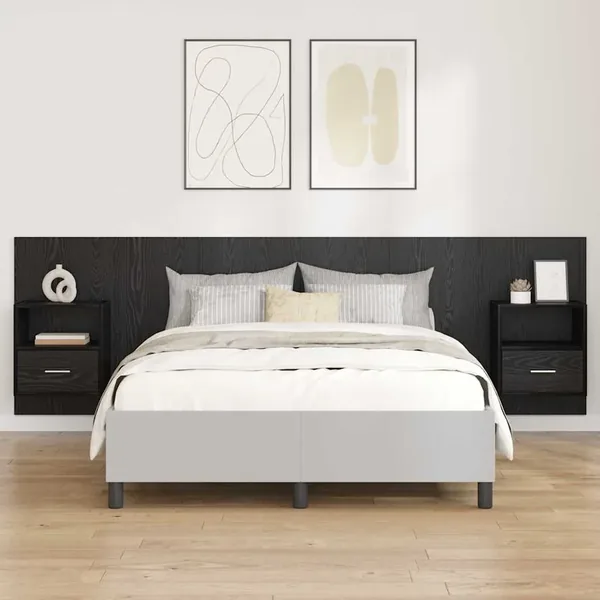 Tête de lit avec armoire 3 pcs Chêne noir Bois d'ingénierie