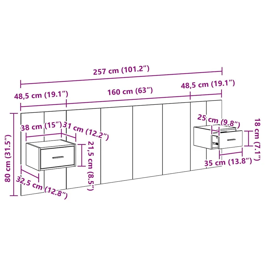 Tête de lit avec armoire 3 pcs Chêne noir Bois d'ingénierie - 15